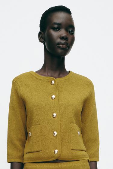 КАРДИГАН С ЗОЛОТИСТЫМИ ПУГОВИЦАМИ — ФИСТАШКОВЫЙ от Zara