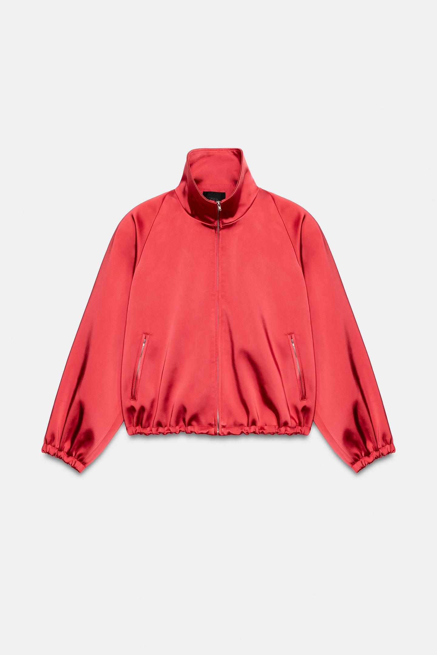 Женская куртка Zara Satin Jacket with Shoulder Pads, цвет: Красный — фото 8