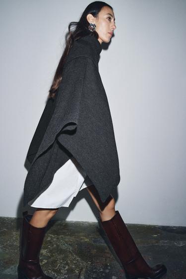 CAPE AVEC LAINE COL ASYMÉTRIQUE - Gris foncé de Zara - Image 3