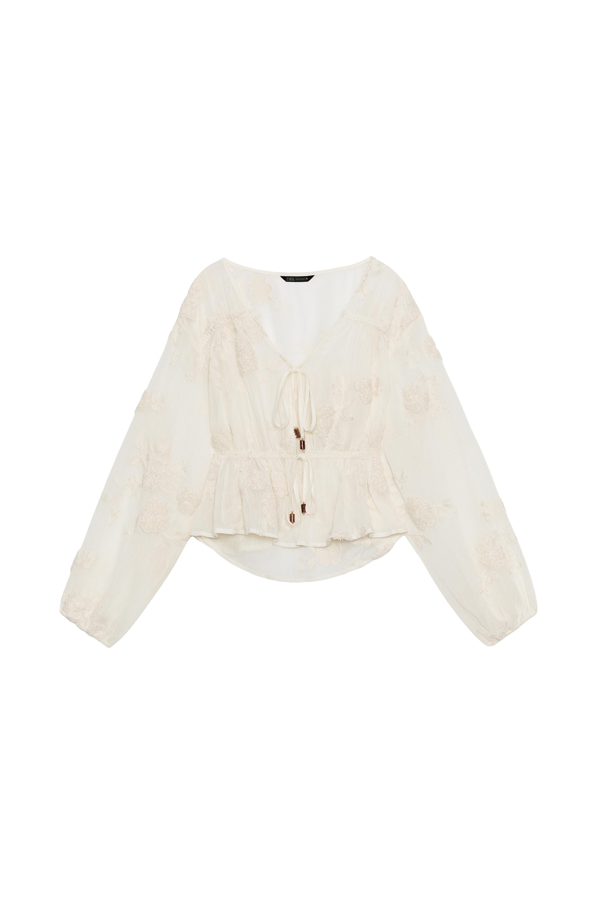 BLUSA SEMI-TRANSPARENTE BORDADA - Bege-claro | ZARA Brasil