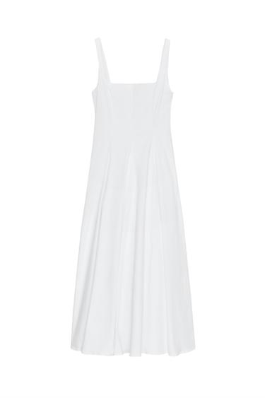 ROBE MIDI EN POPELINE À GODETS - Blanc de Zara