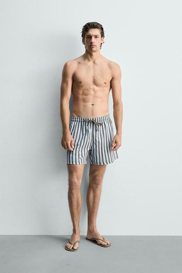 Zara STRIPED SWIMSUIT - Sky blue - Image 0