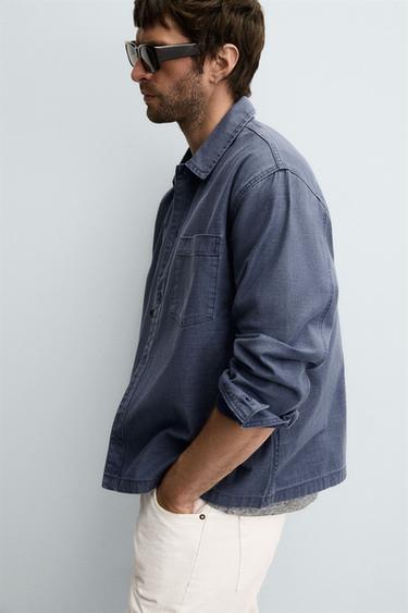 CHEMISE EN DENIM COUPE CARREE - Bleu roi de Zara - Image 4
