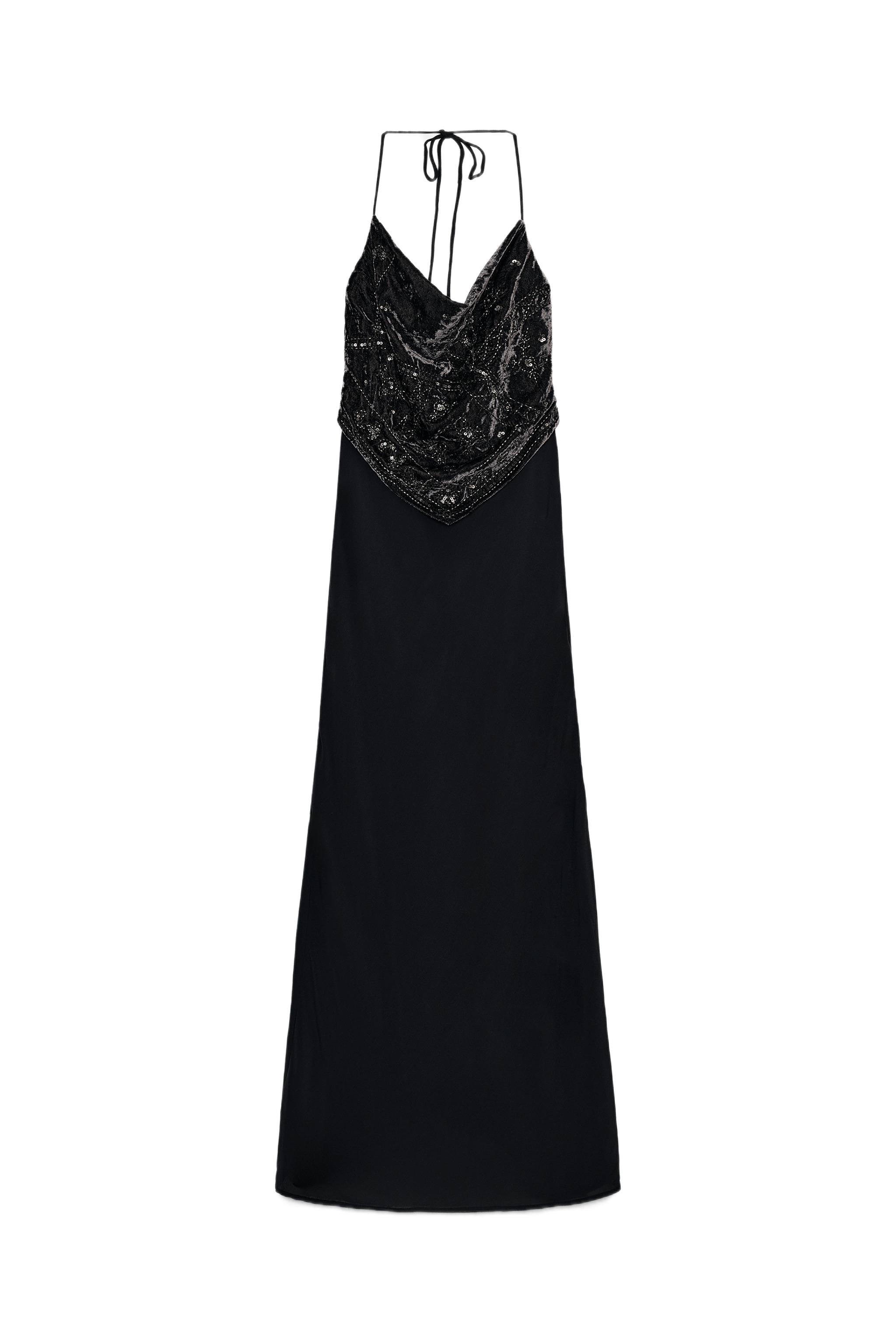 LONG VELVET BEADED DRESS - Dark charcoal grey | ZARA South Africa
