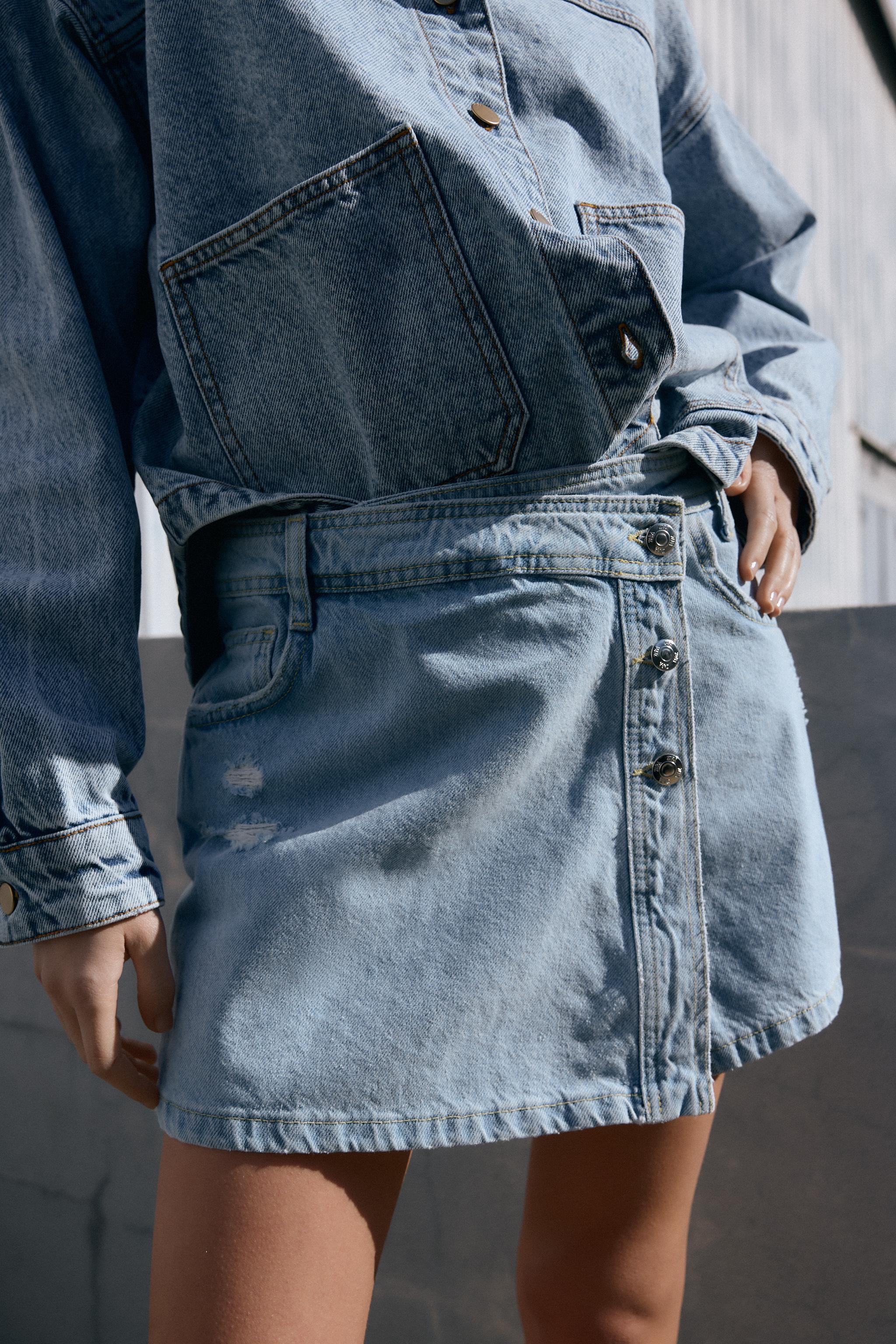 らりら Z1975 RIPPED DENIM SKORT - Light blue | ZARA New Zealand