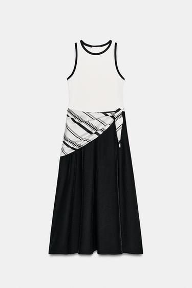 CONTRASTING SCARF MIDI DRESS - Black / White by Zara