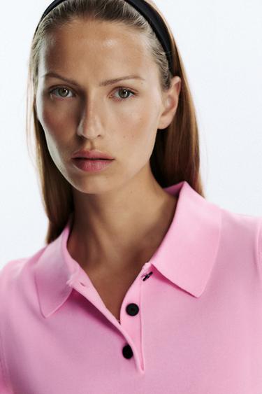 SHORT SLEEVE KNIT POLO TOP - Mid-pink by Zara