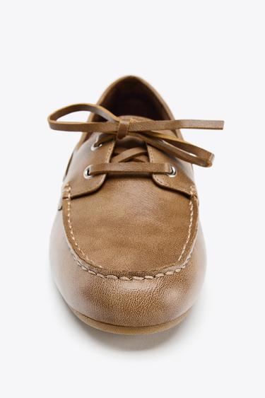 LACE-UP FLAT SHOES - Brown by Zara - Image 3
