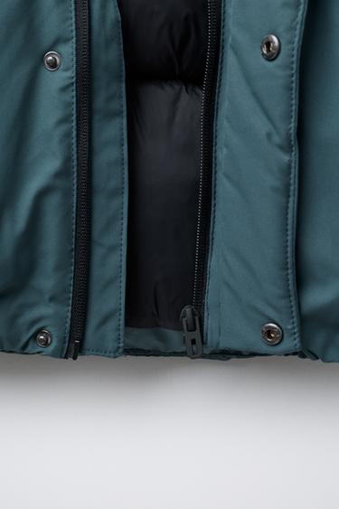 WATER-REPELLENT QUILTED COAT WITH HOODIE - Petrol blue by Zara - Image 6