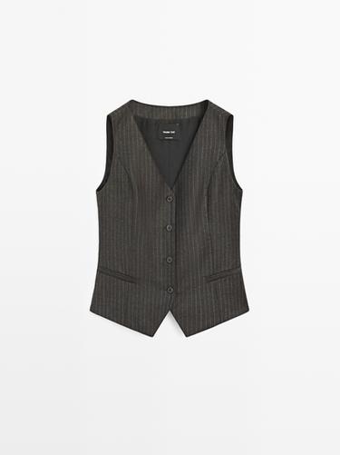 Zara 100% wool pinstripe waistcoat - Chocolate
