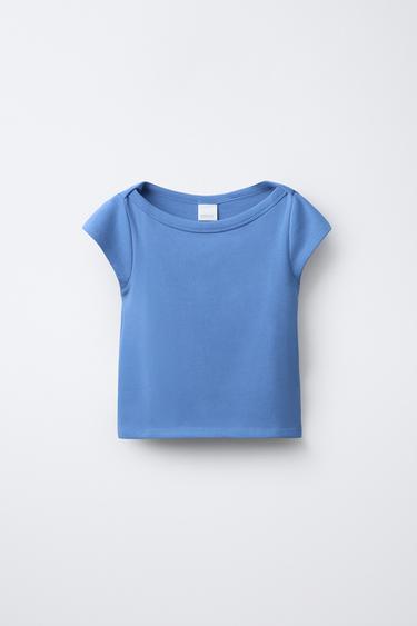 Zara BOAT NECK T-SHIRT - Blue