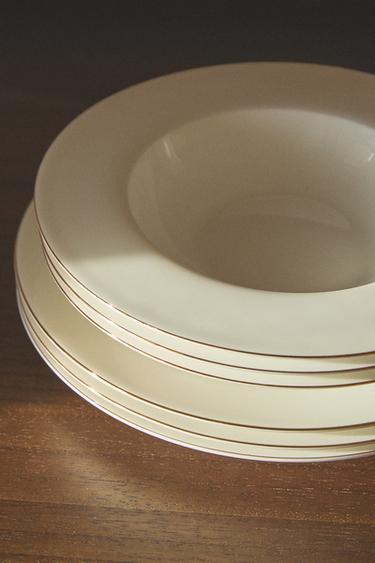 RIMMED BONE CHINA SOUP PLATE - Gold by Zara - Image 5