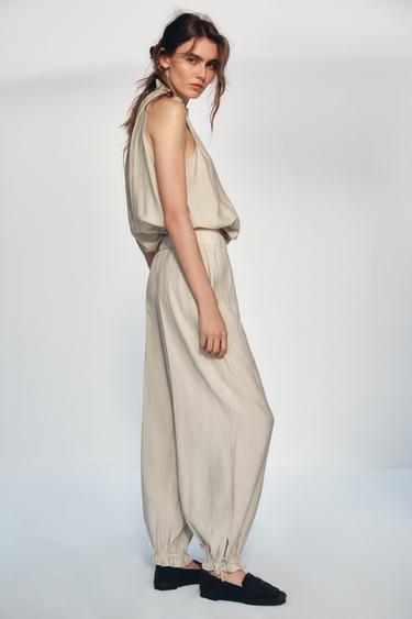 CALÇA BOMBACHA COM TEXTURA - Cru da Zara