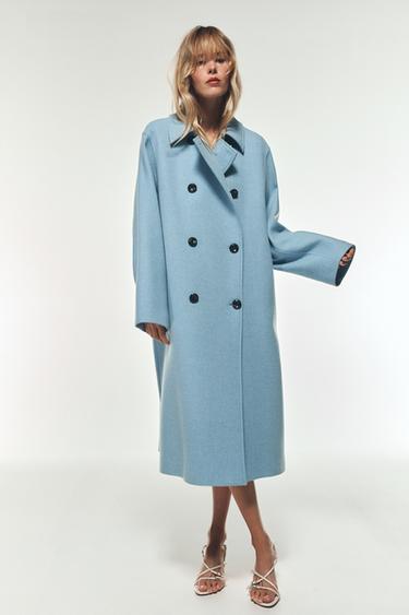 Zara BACK PLEAT WOOL COAT - Sky blue