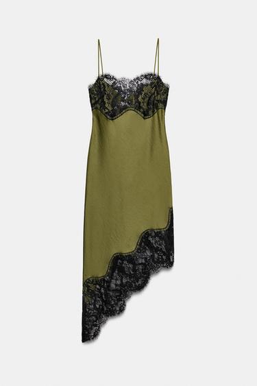 ASYMMETRIC SATIN LACE DRESS ZW COLLECTION - Green by Zara - Image 4
