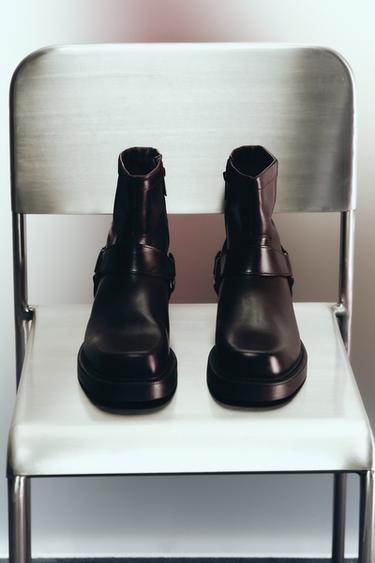 LIMITED EDITION LEATHER HARNESS BOOTS - Brown by Zara