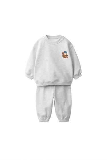 SET AUS SWEATSHIRT UND JOGGERHOSE MIT EICHHÖRNCHEN - Grau meliert by Zara