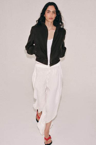 BLOUSON BOMBER EN CUIR AVEC ÉPAULETTES ZW COLLECTION LIMITED EDITION - Marron foncé de Zara - Image 3