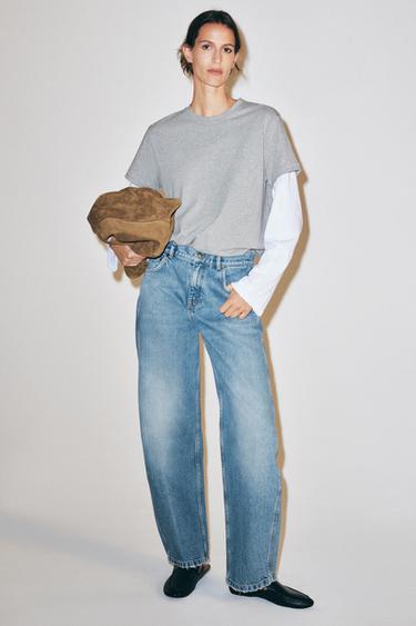 ZW COLLECTION LOW-RISE CURVED STRAIGHT JEANS - Mid-blue by Zara
