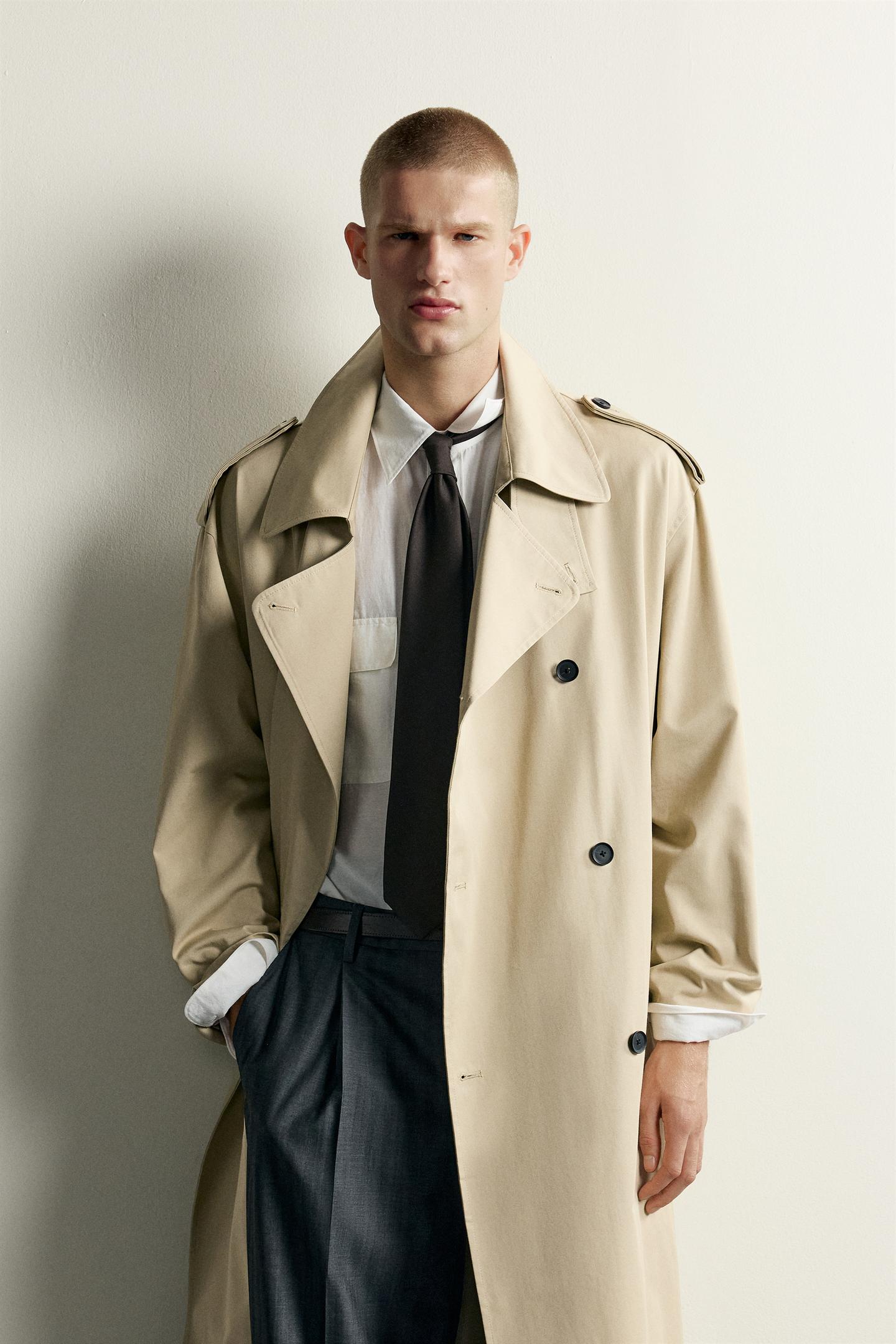 Мужское пальто Zara Relaxed-Fit Trench, цвет: Бежевый — фото 2