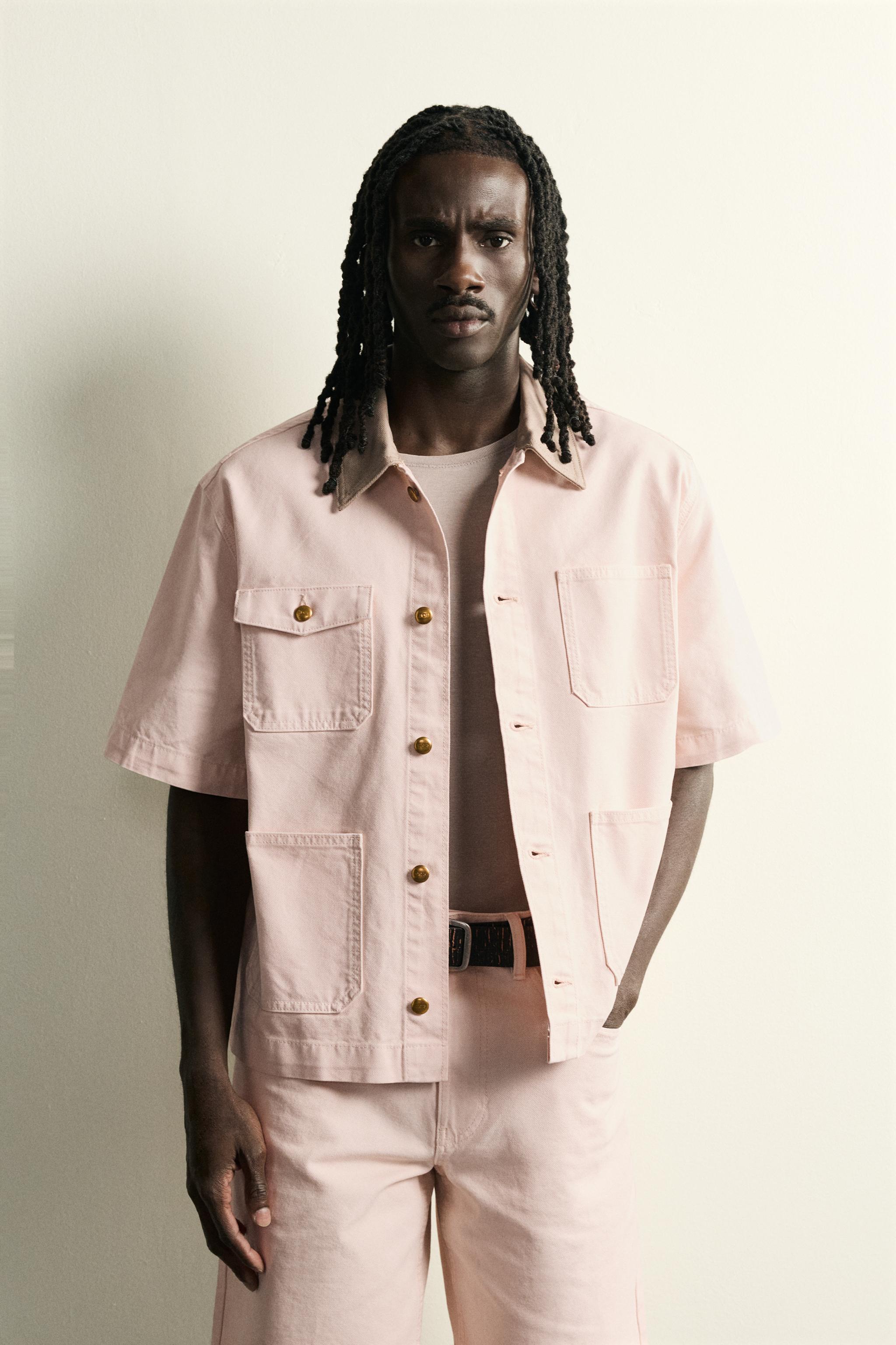 CONTRAST COLLAR SHORT SLEEVE OVERSHIRT