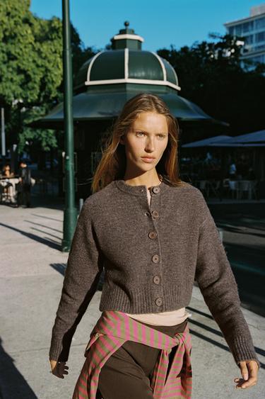TRICOT VEST MET SPLITTEN - gespikkeld bruin van Zara