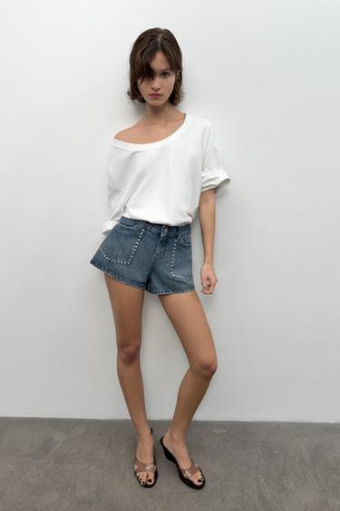 TRF STUDDED DENIM SHORTS - Blue by Zara - Image 0