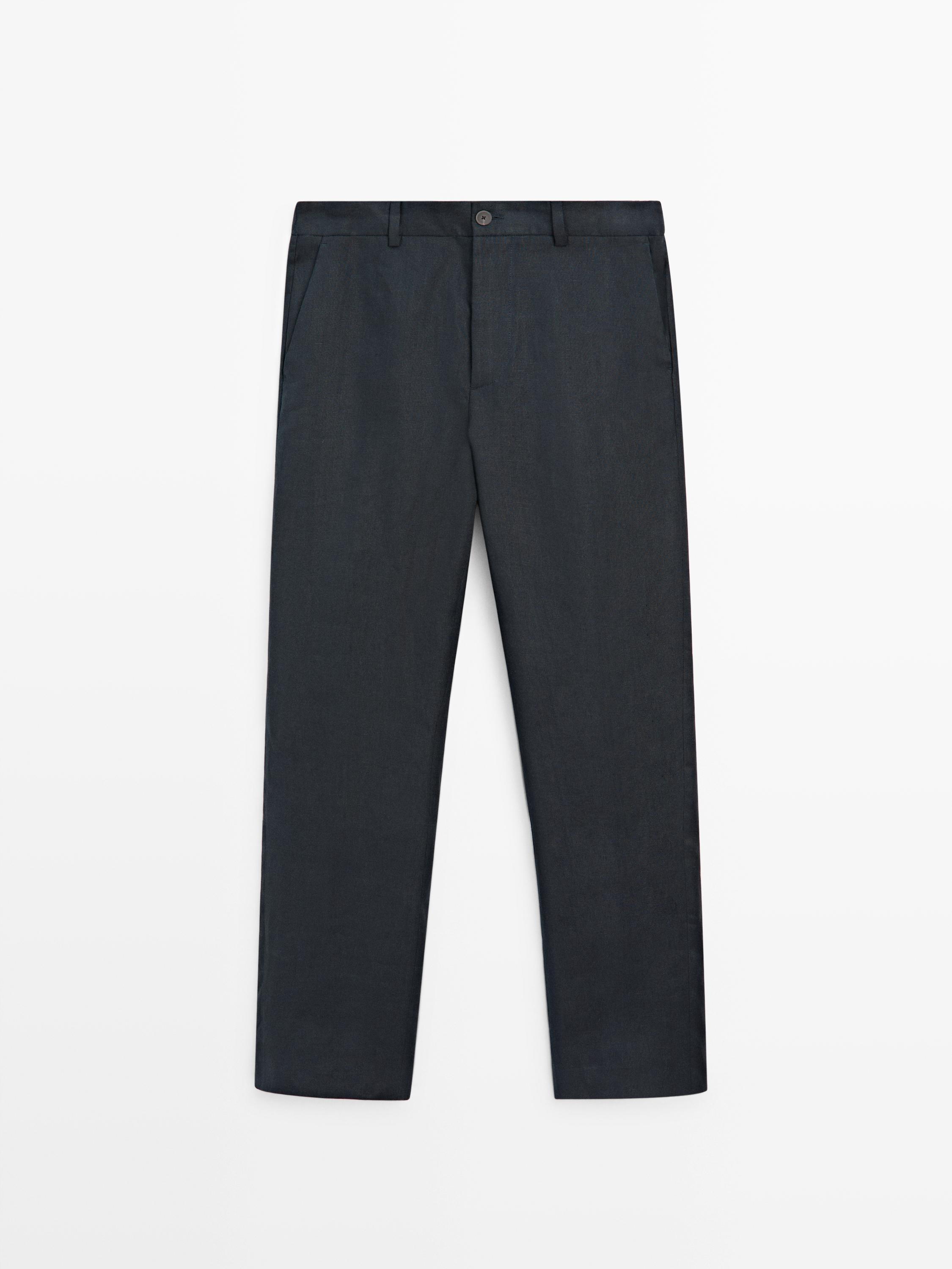 Lightweight 100% linen trousers — Navy blue