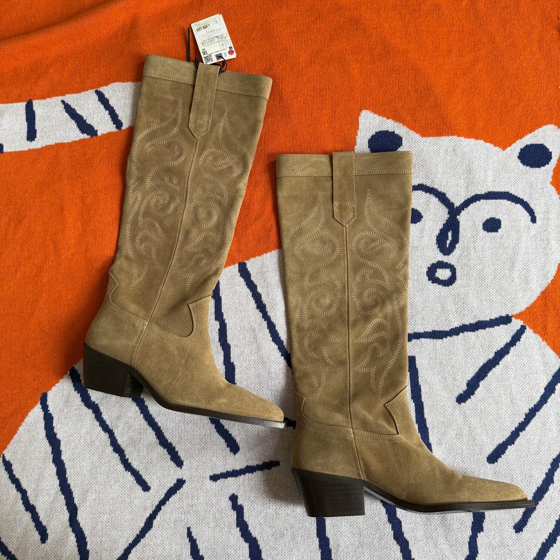 SPLIT LEATHER COWBOY TALL BOOTS SIZE 6.5 - Image 2
