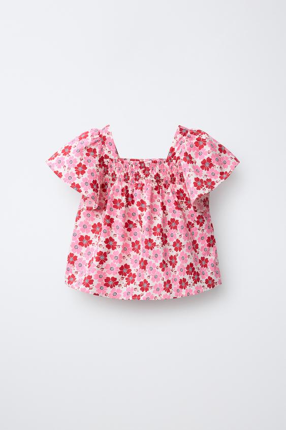 FLORAL POPLIN TOP - Red by Zara - Image 0