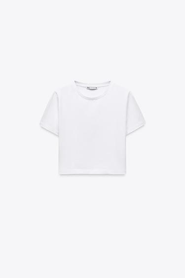 CAMISETA CROP MANGA CORTA - Blanco de Zara