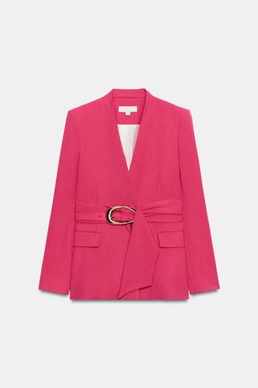 BLAZER WITH SHOULDER PADS AND BELT - Fuchsia by Zara - Image 5
