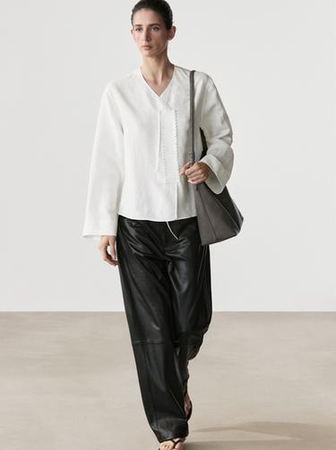 Zara Flowing shirt with chest detail - White