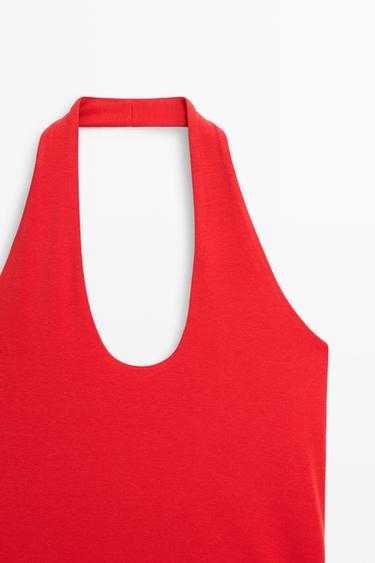 Cotton modal blend halter top — Red 2
