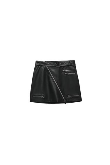 FAUX LEATHER SKIRT WITH ZIPS