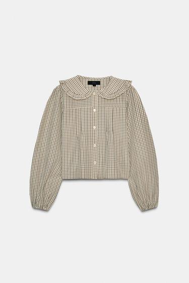CAMISA CUADROS CUELLO BOBO - Crudo / Marrón de Zara