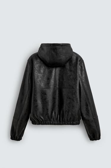 HOODED LEATHER EFFECT JACKET - Black by Zara - Image 7