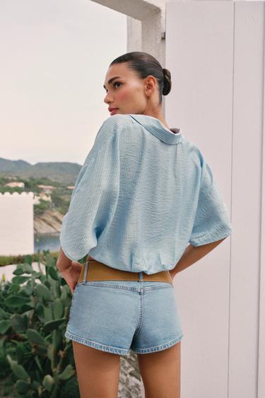 CHEMISE À RAYURES ET NŒUD - Bleu clair de Zara - Image 4