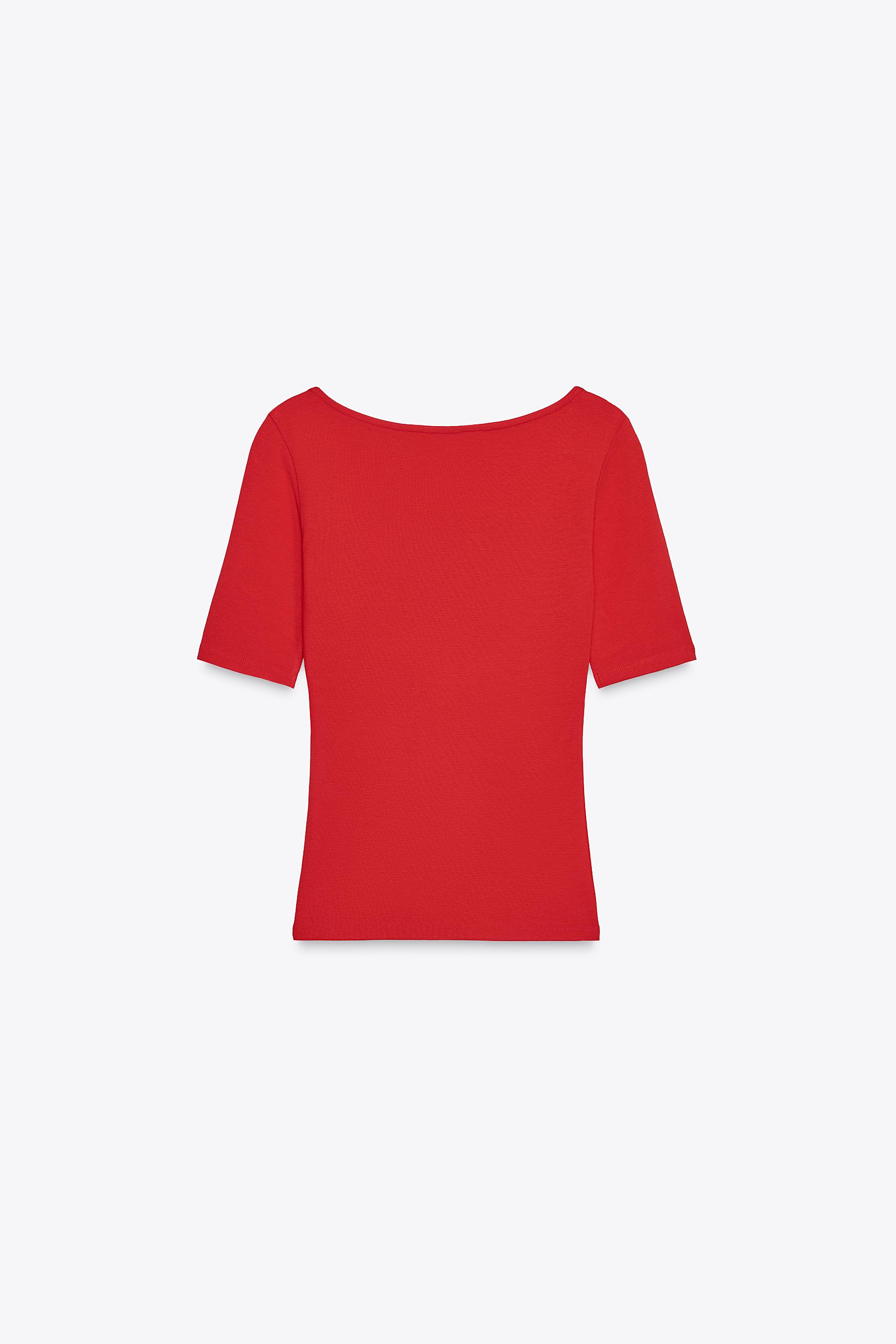 ★ ★ Women's Modal Lip Short Sleeve T-Shirt 44C9 COTTON MODAL T-SHIRT - Red | ZARA Canada