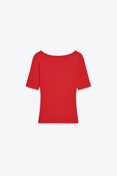 COTTON MODAL T-SHIRT - Red by Zara - Image 1