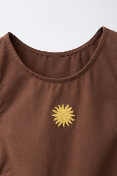 EMBROIDERED CUT-OUT T-SHIRT - Brown by Zara - Image 2