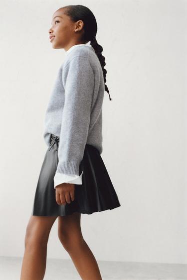 FAUX LEATHER BOX PLEAT SKIRT WITH BOWS - Black by Zara - Image 5