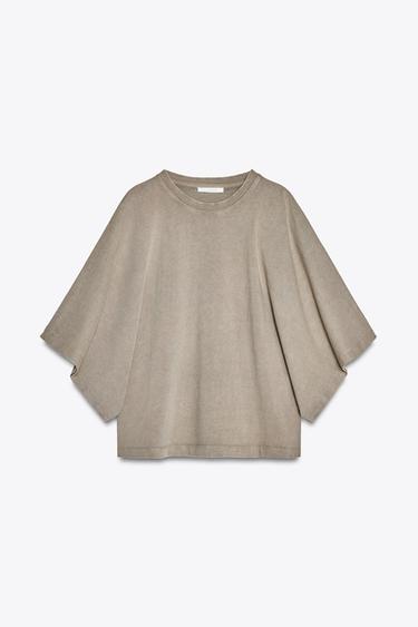 Zara WASHED CAPE SLEEVE T-SHIRT - Mink