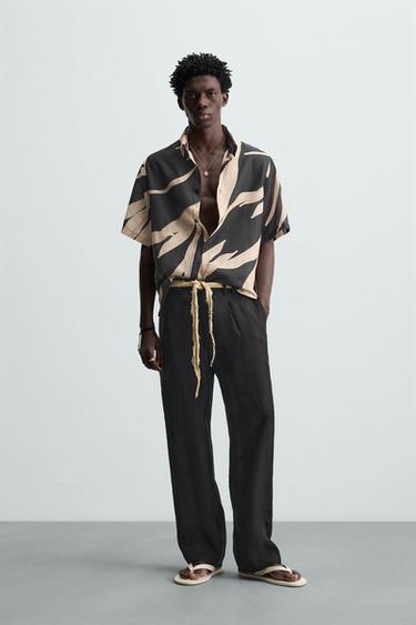 CAMISA COM ESTAMPA DE FOLHAS - Preto da Zara - Imagem 0