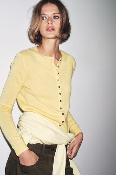 100% CASHMERE BUTTON CARDIGAN - Yellow by Zara - Image 1