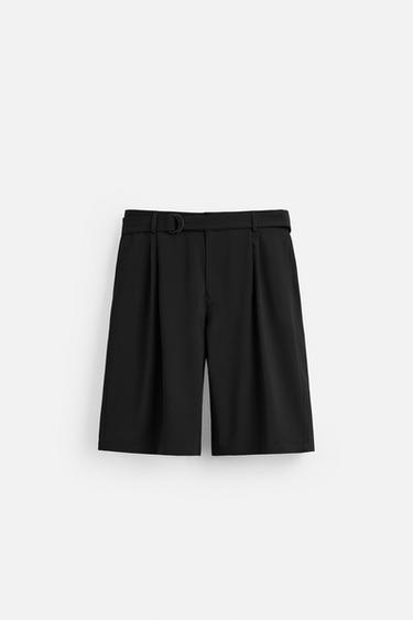 PLEATED BERMUDA SHORTS WITH BELT - Black by Zara - Image 0