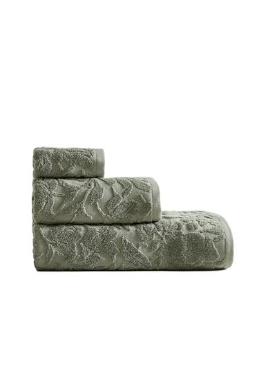 Zara FLORAL JACQUARD BATH TOWEL - 綠色 / 藍色