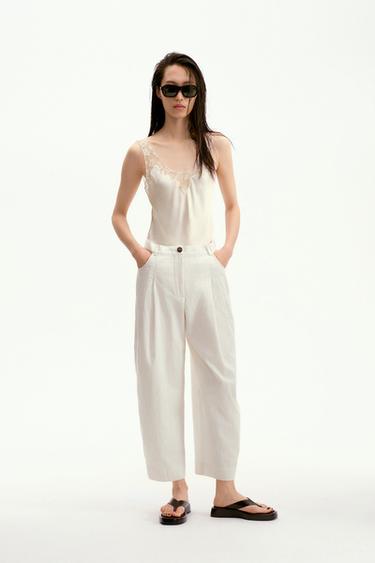 Zara ZW COLLECTION 緞面蕾絲上衣 - 裸色 - 圖片 0