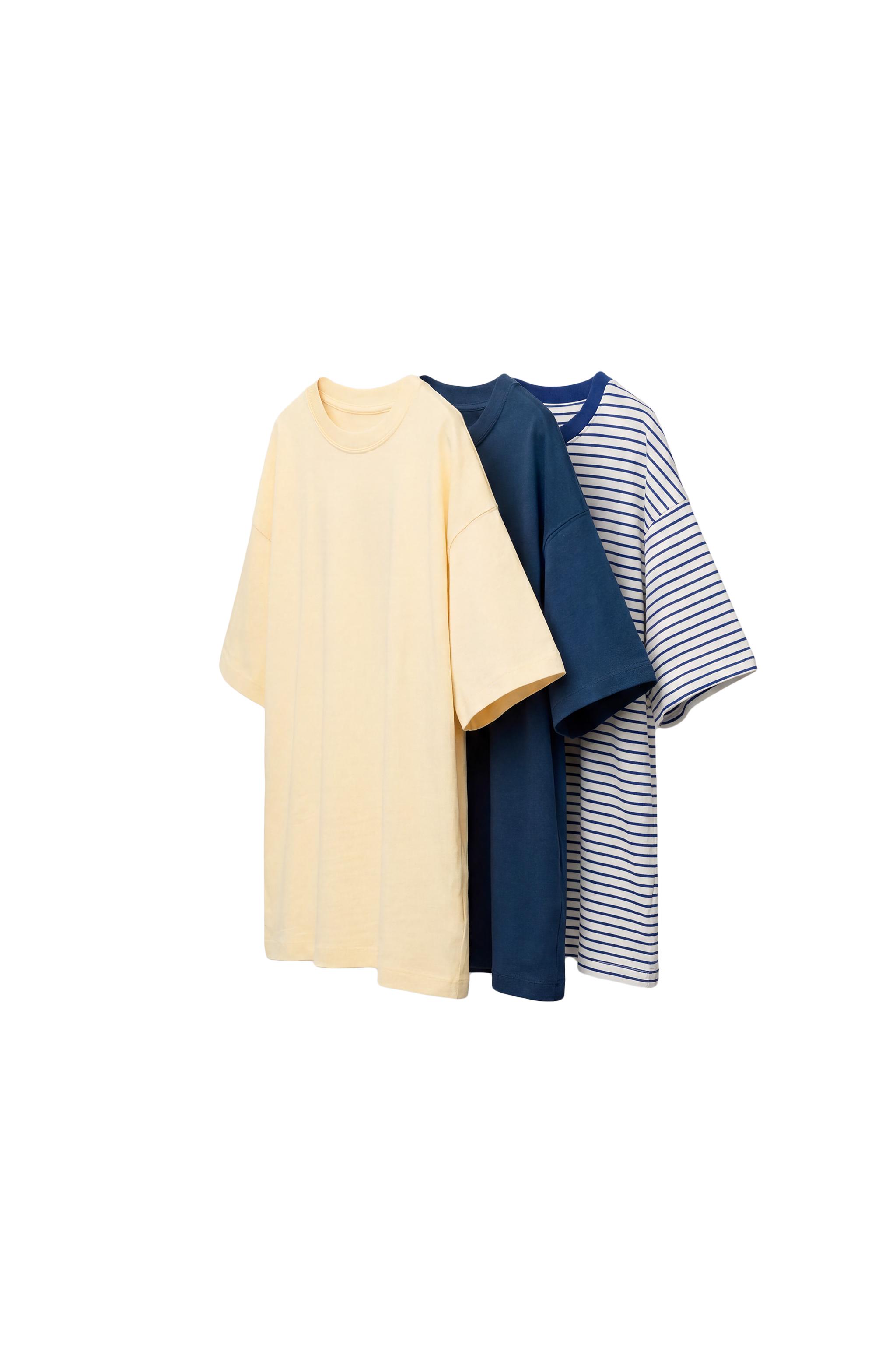 無地＆ストライプ柄Tシャツ3枚セット - ブルー/ネイビーブルー | ZARA