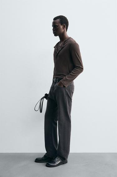 TEXTURED BUTTON-UP COLLAR T-SHIRT - Dark brown by Zara - Image 3